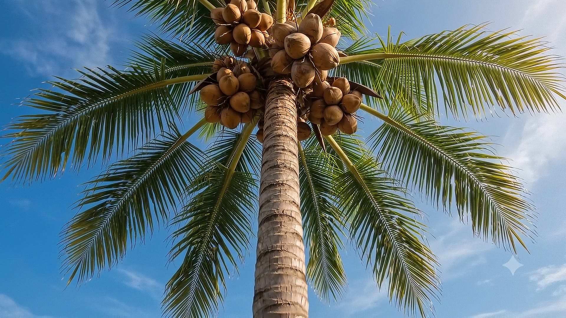 Palmbladerdek van bovenaf, licht filtert door de bladeren